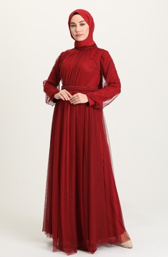 Claret Red Hijab Evening Dress 5514-14