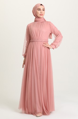 Powder Hijab Evening Dress 5514-15