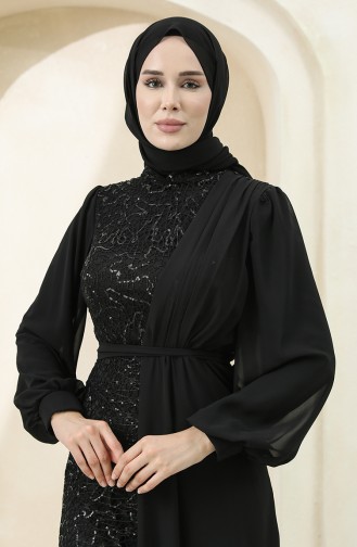 Black Hijab Evening Dress 5516-06