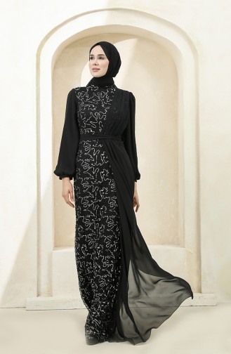 Black Hijab Evening Dress 5516-07