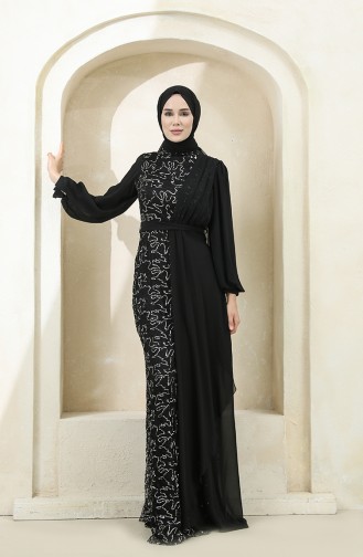 Black Hijab Evening Dress 5516-07