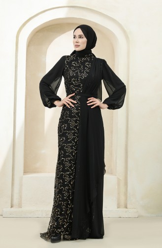 Black Hijab Evening Dress 5516-08