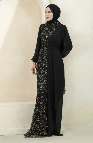 Black Hijab Evening Dress 5516-08