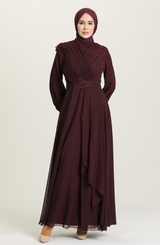 Plum Hijab Evening Dress 52791-01