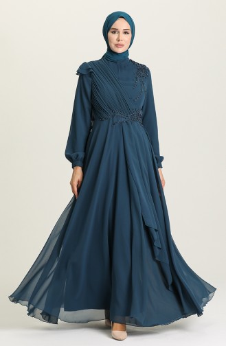 Petrol Hijab Evening Dress 52791-02