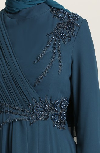 Petrol Hijab Evening Dress 52791-02