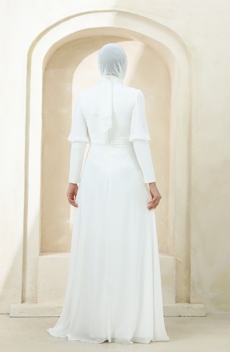 Ecru Hijab Evening Dress 1112-01