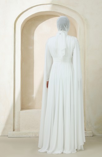 Ecru Hijab Evening Dress 3401-01
