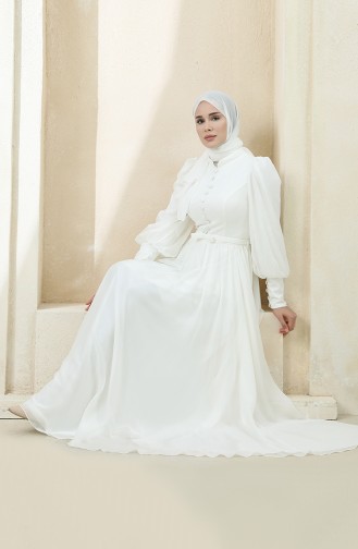 Ecru Hijab Evening Dress 3404-01