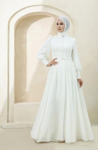 Ecru Hijab Evening Dress 3404-01