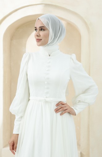 Ecru Hijab Evening Dress 3404-01