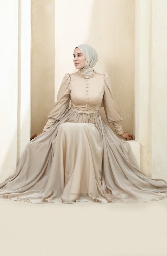 Mink Hijab Evening Dress 3404-05