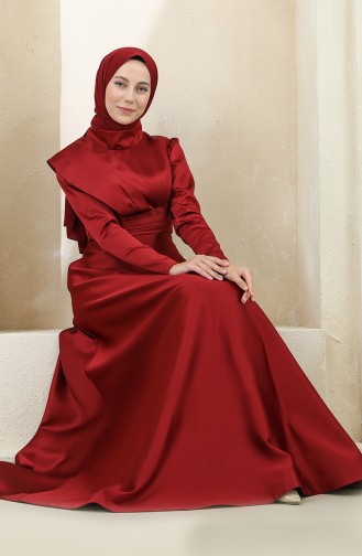 Claret Red Hijab Evening Dress 4832-01