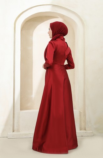 Claret Red Hijab Evening Dress 4832-01