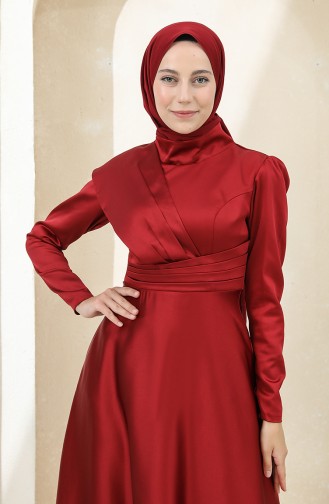 Claret Red Hijab Evening Dress 4832-01