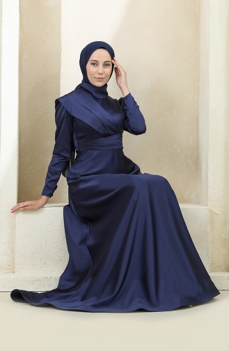 Navy Blue İslamitische Avondjurk 4832-04