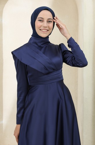 Navy Blue İslamitische Avondjurk 4832-04