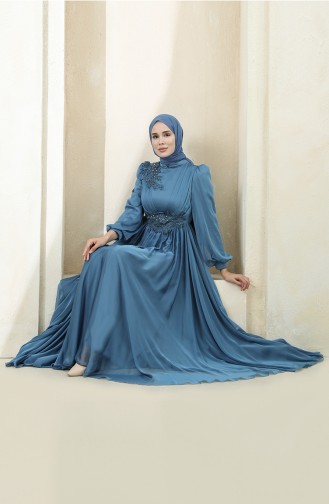 Indigo Hijab Evening Dress 4869-03