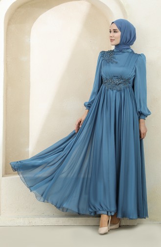 Indigo Hijab Evening Dress 4869-03