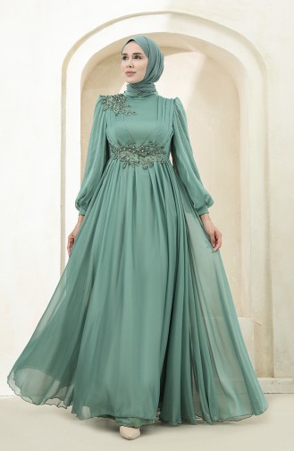 Green Hijab Evening Dress 4869-06