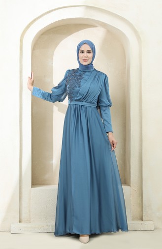 Indigo Hijab-Abendkleider 4876-01