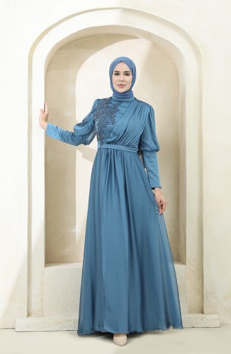 Indigo Hijab Evening Dress 4876-01