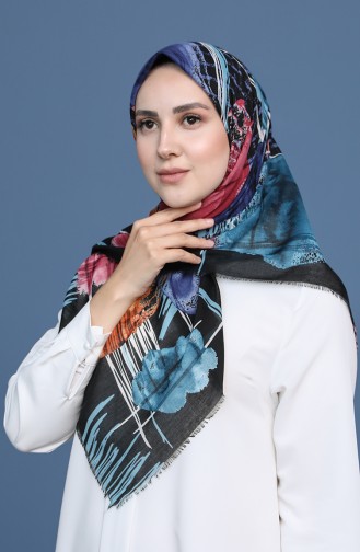 Desenli Çekme Cotton Eşarp 11411-05 Siyah Pudra