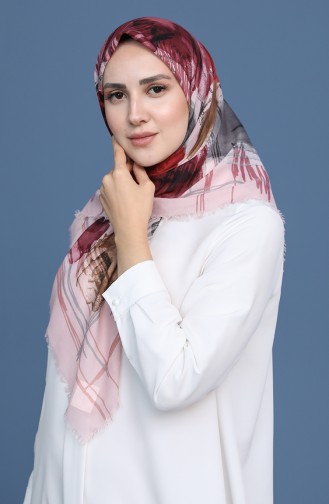 Desenli Çekme Cotton Eşarp 11411-15 Toz Pembe Bordo