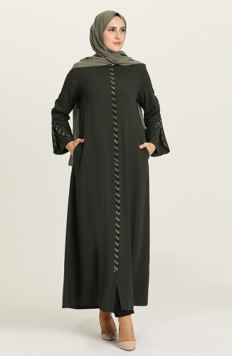 Übergröße Stein gestreifte Abaya 5053-05 Khaki 5053-05