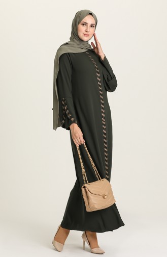 Übergröße Stein gestreifte Abaya 5053-05 Khaki 5053-05