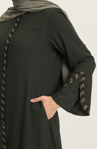 Abaya à Rayures de Grande Taille 5053-05 Khaki 5053-05