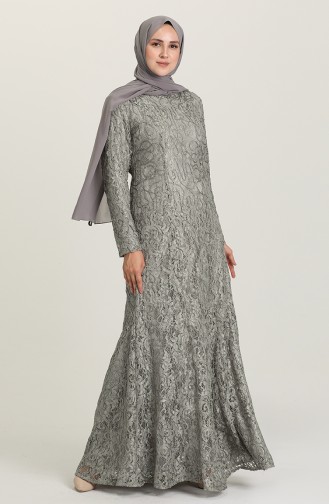 Gray Hijab Evening Dress 3005-02