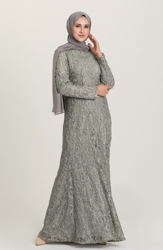 Gray Hijab Evening Dress 3005-02