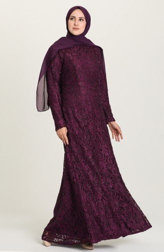 Purple Hijab Evening Dress 3005-05