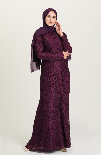 Purple Hijab Evening Dress 3005-05
