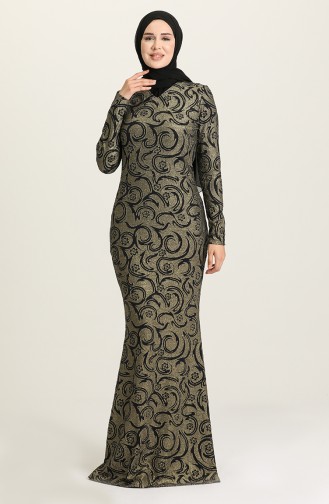 Simli Balık Abiye Elbise 0802A-01 Siyah Gold