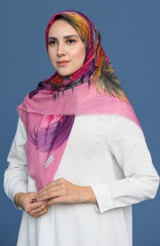 Desenli Flamlı Eşarp 11413-02 Koyu Pembe