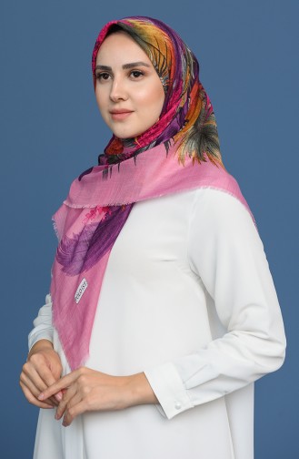 Desenli Flamlı Eşarp 11413-02 Koyu Pembe