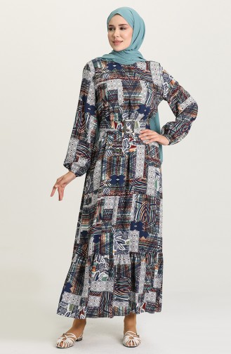 Navy Blue Hijab Dress 2212-05