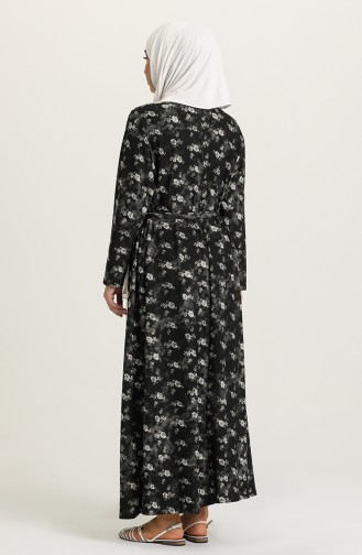 Büyük Beden Desenli Elbise 4575AF-01 Siyah