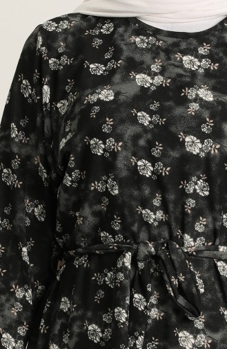 Büyük Beden Desenli Elbise 4575AF-01 Siyah