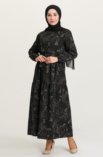 Pileli Elbise 4655-04 Siyah