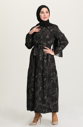 Pileli Elbise 4655-04 Siyah
