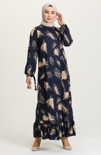Navy Blue Hijab Dress 15029-02