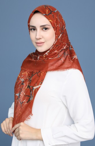 Desenli Flamlı Eşarp 11419-07 Kiremit