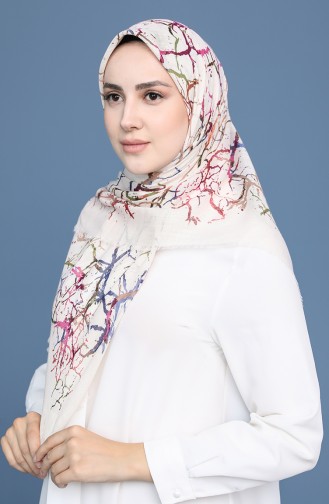 Desenli Flamlı Eşarp 11419-10 Kum Beji Fuşya