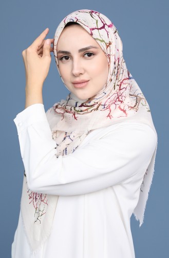 Desenli Flamlı Eşarp 11419-10 Kum Beji Fuşya