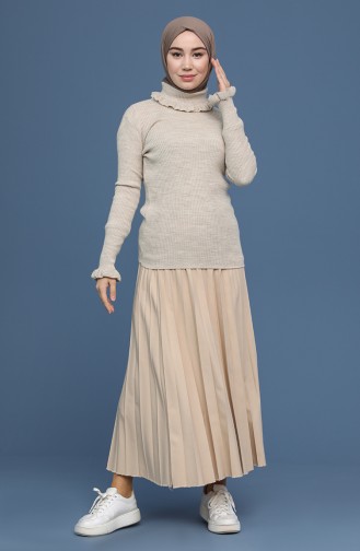 Fırfır Detaylı Triko Kazak 7306-02 Krem