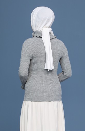 Fırfır Detaylı Triko Kazak 7306-08 Gri