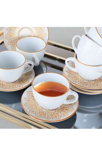 Keramika Topkapı Çay Fincan Takımı 12 Parça 6 Kişilik TC048012F004A531900MATT301-01 Beyaz Altın Rengi
